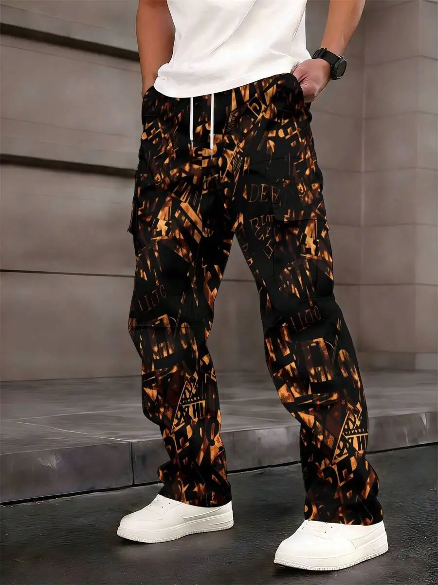 Mens Casual Straight Leg Cargo Pants With Abstract Text Print Elastic Drawstring Waist Multi Pocket
Mens Casual Straight Leg Cargo Pants With Abstract Text Print Elastic Drawstring Waist Multi Pocket