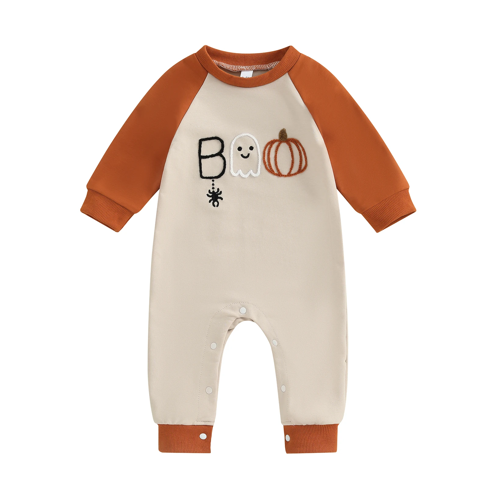 Baby Halloween Romper Pumpkin Letter Ghost Spider Embroidery Contrast Color Long Sleeve Jumpsuit for Fall
Baby Halloween Romper Pumpkin Letter Ghost Spider Embroidery Contrast Color Long Sleeve Jumpsuit for Fall