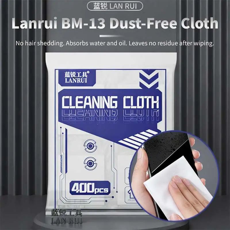 LANRUI Dust-Free Cleaning Cloth 9× 9cm 400Pcs for Mobile Phone LCD Screen Back Cover Glass PCB Dust-free Cleanroom Repair Wiper
LANRUI Dust-Free Cleaning Cloth 9× 9cm 400Pcs for Mobile Phone LCD Screen Back Cover Glass PCB Dust-free Cleanroom Repair Wiper
