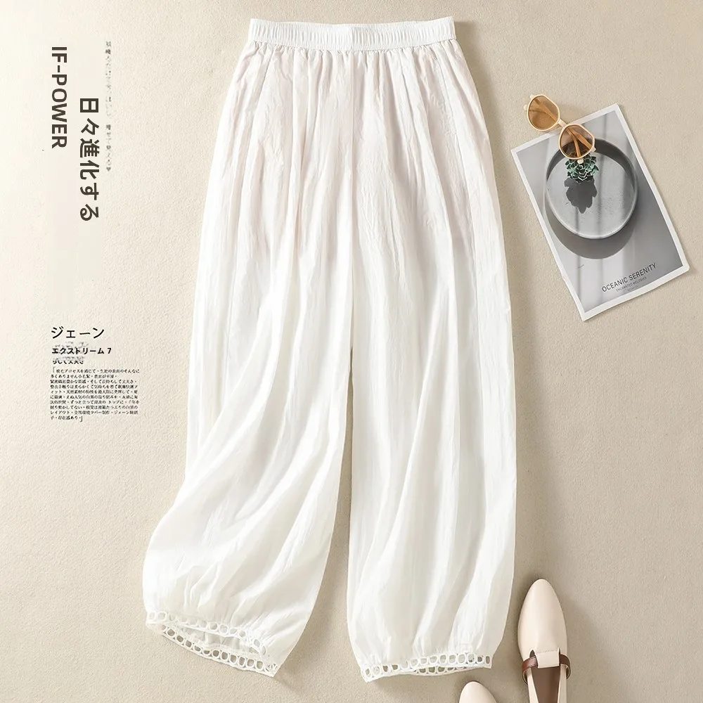 Loose Comfortable White Lantern Pants Women Summer Elastic Waist Hollow Lace Oversize Casual Trousers French Style Cotton Linen
Loose Comfortable White Lantern Pants Women Summer Elastic Waist Hollow Lace Oversize Casual Trousers French Style Cotton Linen