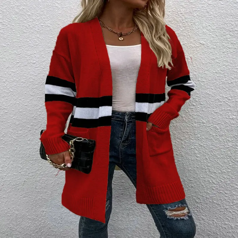 Cardigan Sweater Women Autumn Winter Striped Knitwear Women's V-neck Casual Fashion Stitching Mid-length Cardigan Sweater T102
Cardigan Sweater Women Autumn Winter Striped Knitwear Women's V-neck Casual Fashion Stitching Mid-length Cardigan Sweater T102
