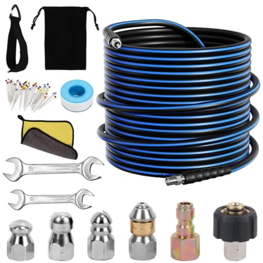 Sewer Jetter Kit for Pressure Washer 5800PSI Drain Cleaner Hose 1/4 Inch NPT Corner Rotating and Button Nose Sewer Jetting Nozz
Sewer Jetter Kit for Pressure Washer 5800PSI Drain Cleaner Hose 1/4 Inch NPT Corner Rotating and Button Nose Sewer Jetting Nozz