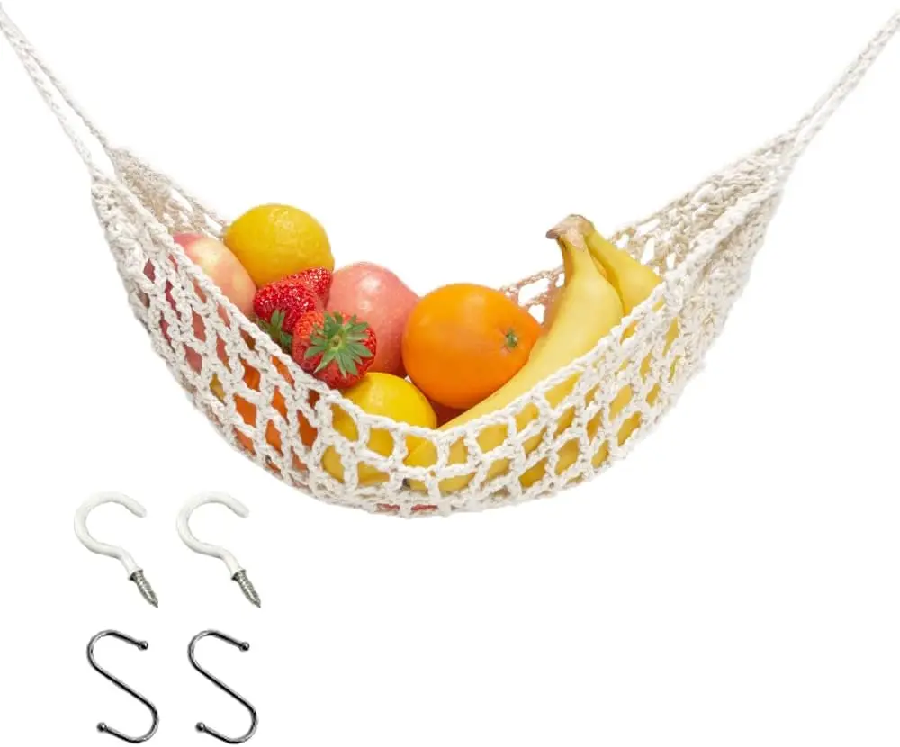 Fruit Hammo For Kitchen Under Cabinet Fruit Basket Hanging Handwoven Cotton Rame Basket Boho Decor Storage Save Counter Space
Fruit Hammo For Kitchen Under Cabinet Fruit Basket Hanging Handwoven Cotton Rame Basket Boho Decor Storage Save Counter Space