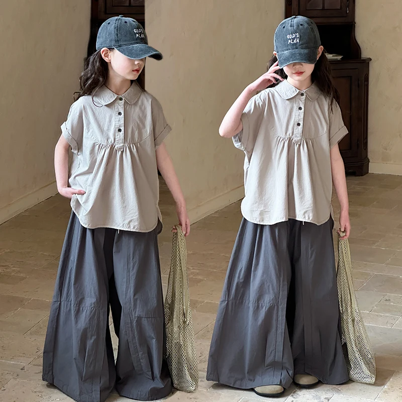 Girls Summer Clothing Set Children Short-Sleeve T-Shirt + Cotton Wide-Leg Pants Two Piece Sets 2025 New
Girls Summer Clothing Set Children Short-Sleeve T-Shirt + Cotton Wide-Leg Pants Two Piece Sets 2025 New