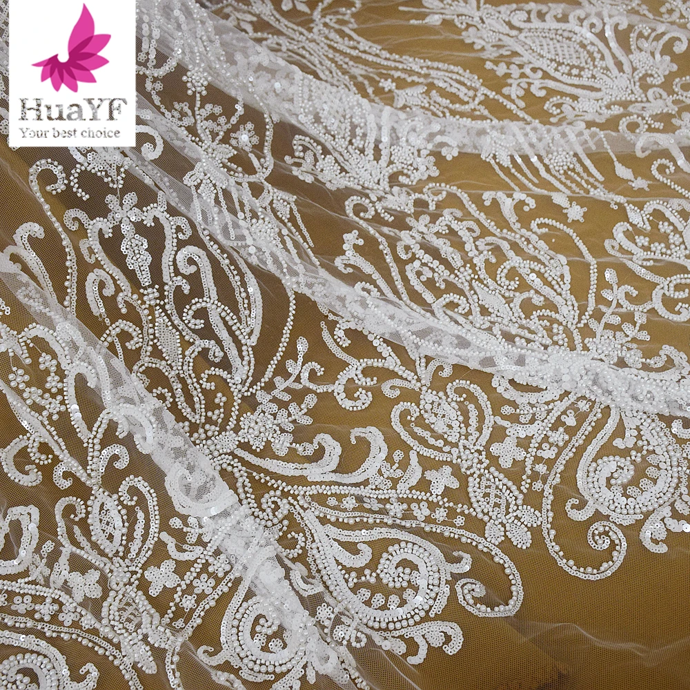 1 Yard White bridal tulle sequins beaded lace with pearls fabrics for wedding dress HY2297-2
1 Yard White bridal tulle sequins beaded lace with pearls fabrics for wedding dress HY2297-2