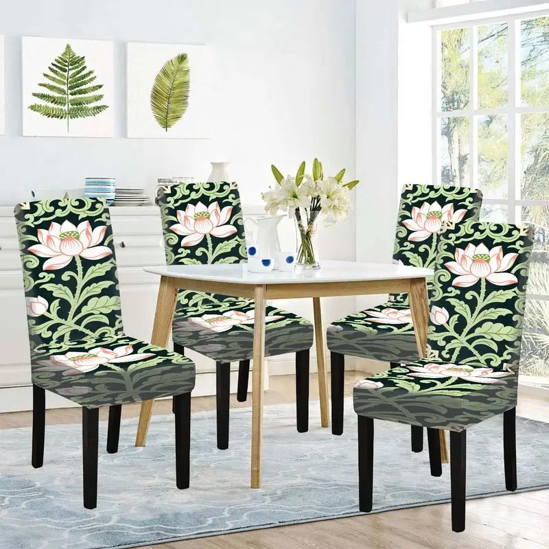 Stretch restaurant chair cover, pink lotus and green leaf print, furniture protective cover for hotel banquet home decoration
Stretch restaurant chair cover, pink lotus and green leaf print, furniture protective cover for hotel banquet home decoration