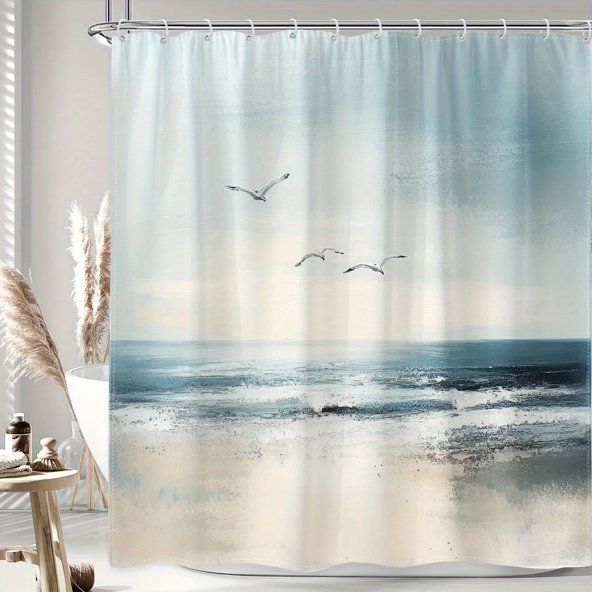 1pc Elegant Beach Ocean Shower Curtain, Seagulls & Sunset Design, Polyester, White Hooks, Ideal for Bath Decor, All-Season Use
1pc Elegant Beach Ocean Shower Curtain, Seagulls & Sunset Design, Polyester, White Hooks, Ideal for Bath Decor, All-Season Use