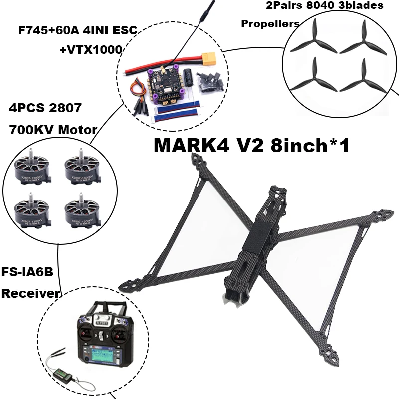 MARK4 V2 8/9/10inch F745 V2 Flight Control 45/60A 4INI ESC rack drone FPV carbon fiber PV Racing Drone Quadcopter Freestyle
MARK4 V2 8/9/10inch F745 V2 Flight Control 45/60A 4INI ESC rack drone FPV carbon fiber PV Racing Drone Quadcopter Freestyle
