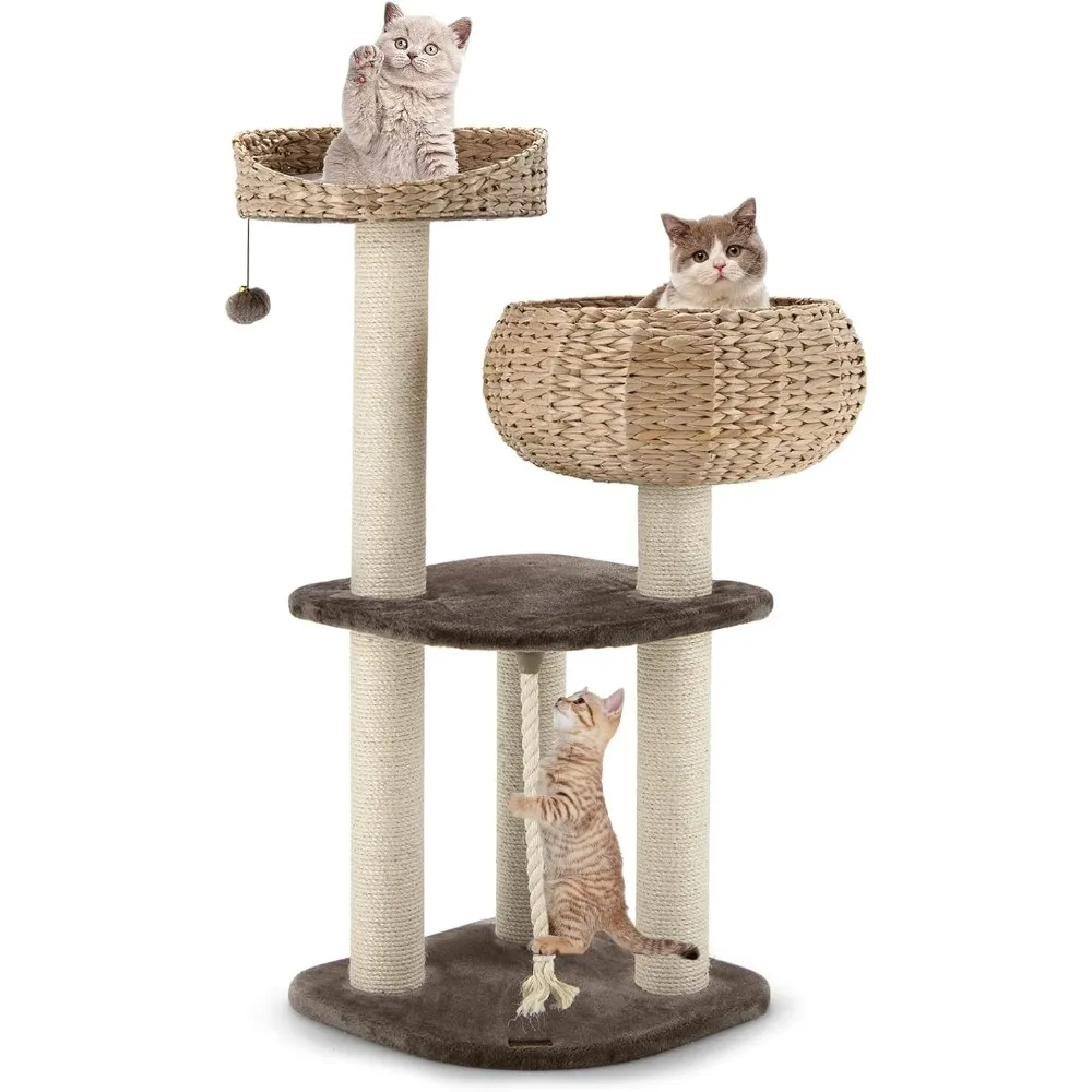 PETSITE 41 Inch Modern Cat Tree for Indoor Cats, Multi-Level Cat Tower with Scratching Posts, Hand-Made Wicker Cat Condo & Top P
PETSITE 41 Inch Modern Cat Tree for Indoor Cats, Multi-Level Cat Tower with Scratching Posts, Hand-Made Wicker Cat Condo & Top P