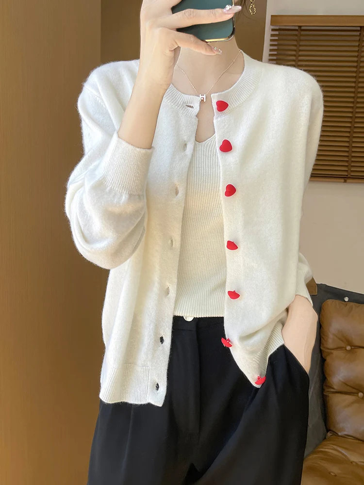 Spring Autumn Women Sweater Cardigan 100% Merino Wool Knitwear O-neck Cashmere Color Block Button Long Sleeve Soft Clothing Tops
Spring Autumn Women Sweater Cardigan 100% Merino Wool Knitwear O-neck Cashmere Color Block Button Long Sleeve Soft Clothing Tops