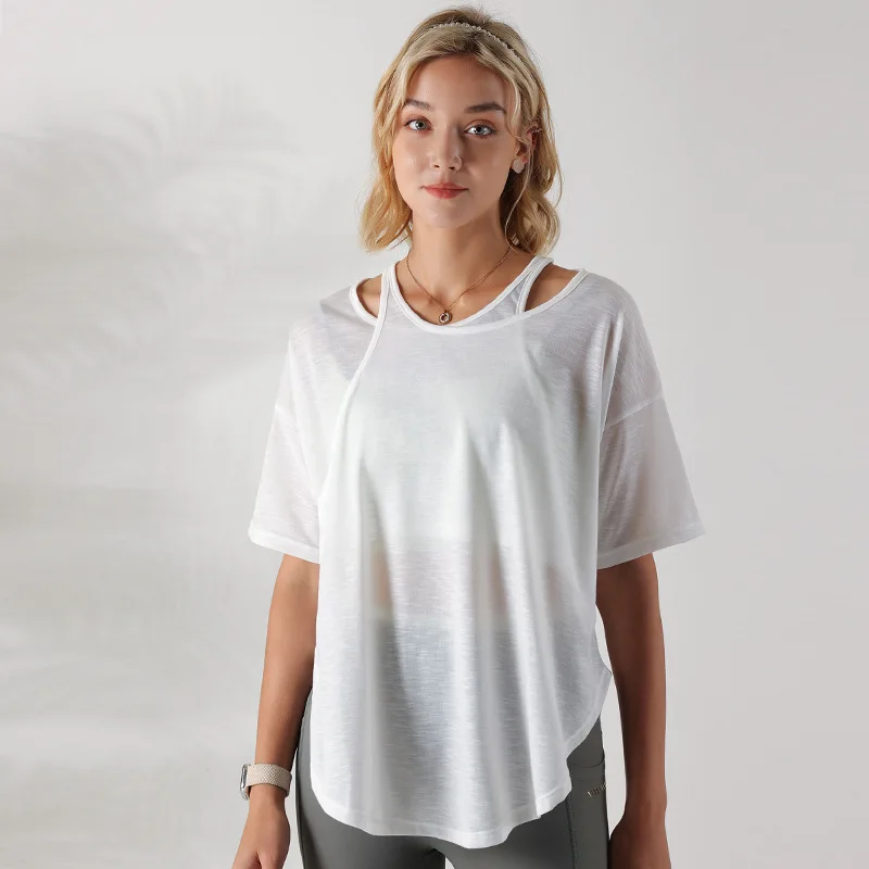 Plus Size Loose Breathable Yoga Fitness T-shirts Women Gym Workout Fake Two Piece Short Sleeve Shirt Soft Elastic Tops
Plus Size Loose Breathable Yoga Fitness T-shirts Women Gym Workout Fake Two Piece Short Sleeve Shirt Soft Elastic Tops