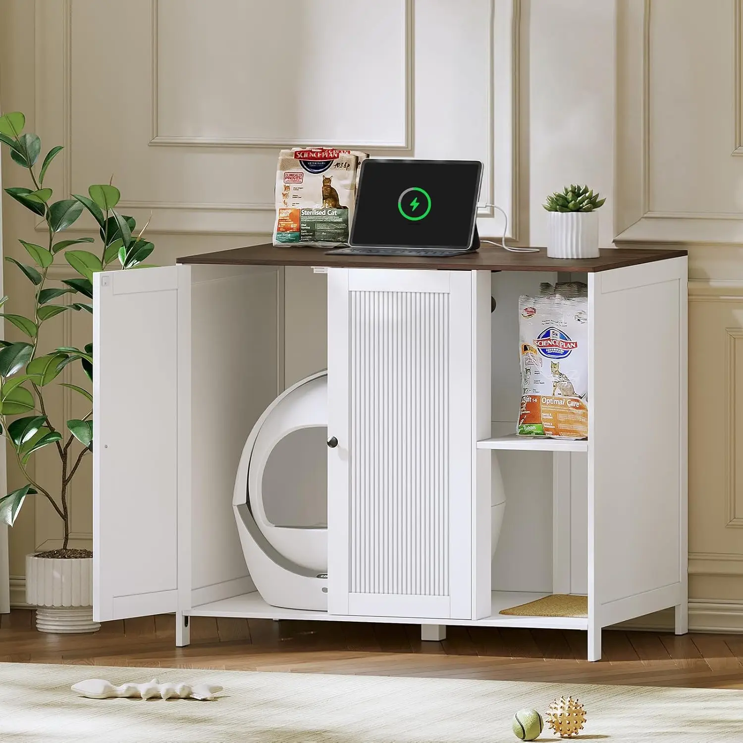 Large Cat Litter Box Enclosure for Automatic Litter Boxes,Hidden Litter Box Furniture with Shelves for Dog Proof,Charging
Large Cat Litter Box Enclosure for Automatic Litter Boxes,Hidden Litter Box Furniture with Shelves for Dog Proof,Charging