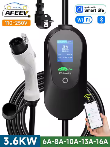 AFEEV 3.6KW Type1 SAE J1772 휴대용 EV 충전기 16A Type2 전기 자동차 충전기 GB/T EVSE 고속 충전 케이블 WiFi APP 제어