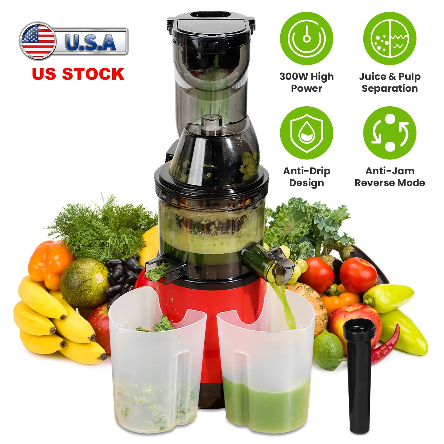 300W Slow Masticating Juicer Cold Press Extractor Machine High Yield Fruit Vegetable Celery Juicer US Local Delivery
300W Slow Masticating Juicer Cold Press Extractor Machine High Yield Fruit Vegetable Celery Juicer US Local Delivery