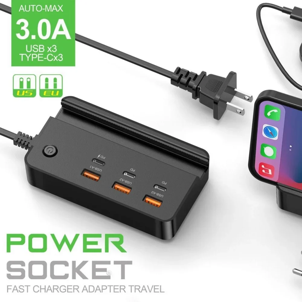3A Multifunction USB Type C Quick Charger Power Socket Holder 6 Ports USB C Fast Charging Desktop Power Strip For Phone Tablet
3A Multifunction USB Type C Quick Charger Power Socket Holder 6 Ports USB C Fast Charging Desktop Power Strip For Phone Tablet