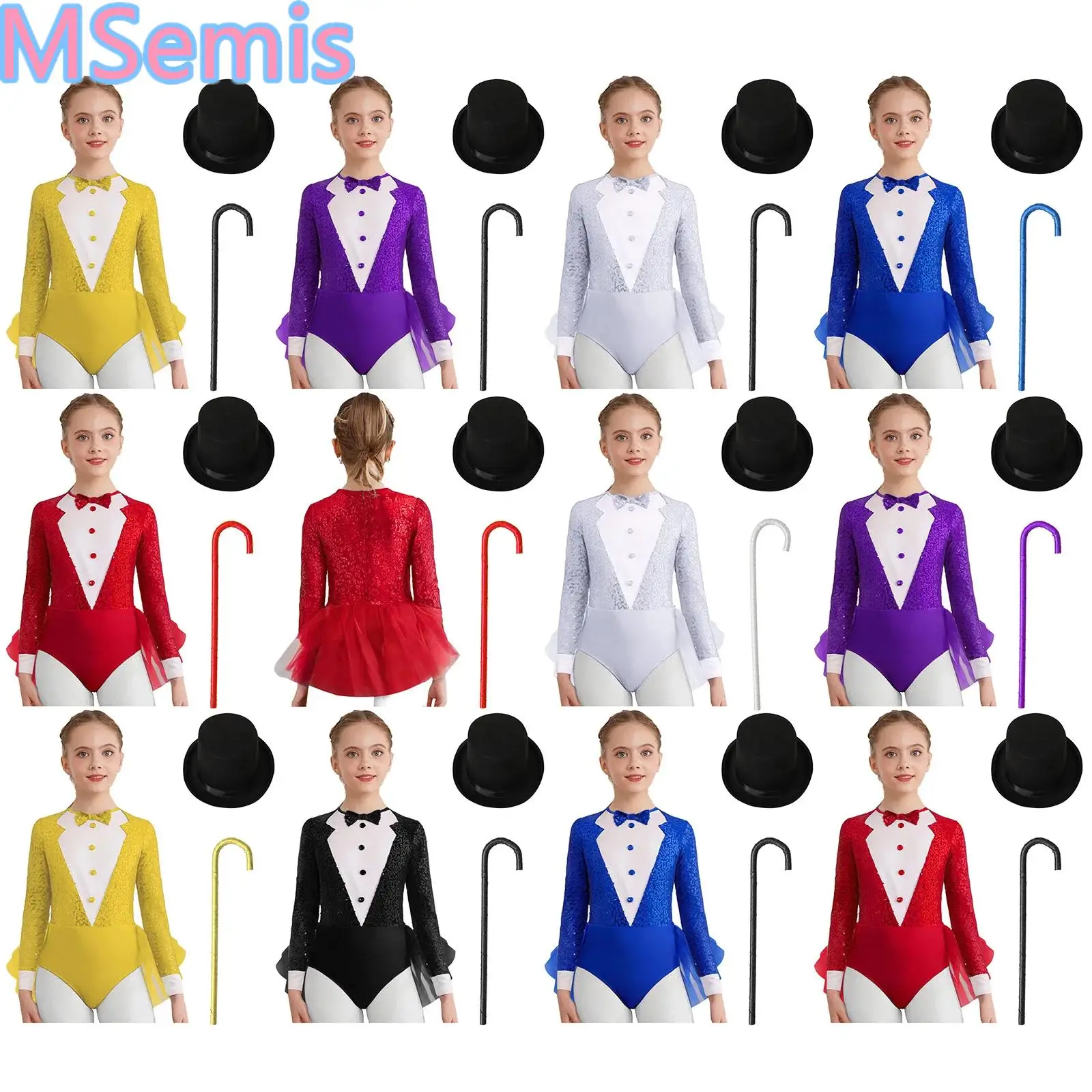 Kids Girls Dance Magician Outfit Back Invisible Zipper Sparkly Sequins Color Block Tulle Skirted Leotard with Hat And Crutch
Kids Girls Dance Magician Outfit Back Invisible Zipper Sparkly Sequins Color Block Tulle Skirted Leotard with Hat And Crutch