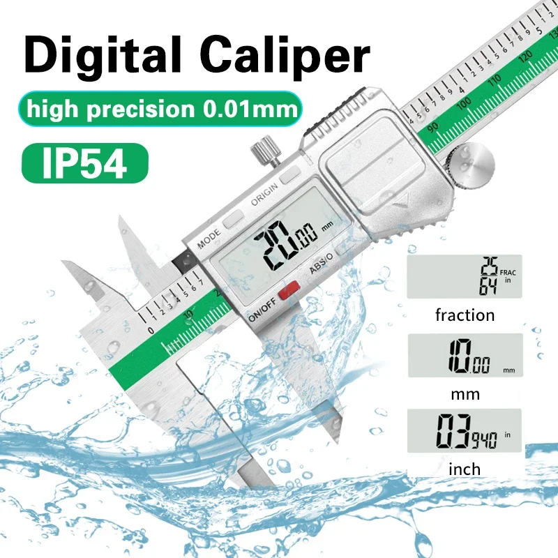 ET54 LCD Stainless Steel Caliper 150mm Fractional/mm/inch 0.01mm Precision Measuring Caliper IP54 Waterproof Electronic Caliper
ET54 LCD Stainless Steel Caliper 150mm Fractional/mm/inch 0.01mm Precision Measuring Caliper IP54 Waterproof Electronic Caliper
