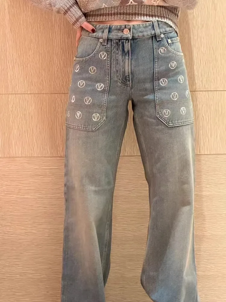 Spring New Washed Blue Denim Pants Women Loose Wide Leg Jeans Shiny Letter Casual High Waist Cotton Straight Fit Winter
Spring New Washed Blue Denim Pants Women Loose Wide Leg Jeans Shiny Letter Casual High Waist Cotton Straight Fit Winter