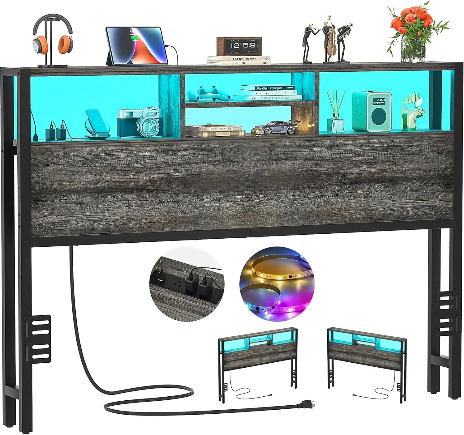 Headboard for Queen Size Bed with Storage, Headboards with Outlets, USB Ports and LED Light, Queen Size Head Board Only
Headboard for Queen Size Bed with Storage, Headboards with Outlets, USB Ports and LED Light, Queen Size Head Board Only