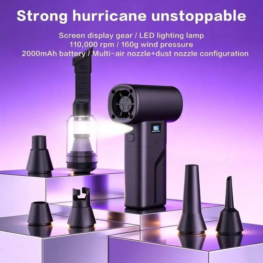 New Powerful Turbine Fan, LED Display, With Lighting, High-Speed Duster, Handheld Portable Vacuum Cleaner, Suitable For Camping,
New Powerful Turbine Fan, LED Display, With Lighting, High-Speed Duster, Handheld Portable Vacuum Cleaner, Suitable For Camping,