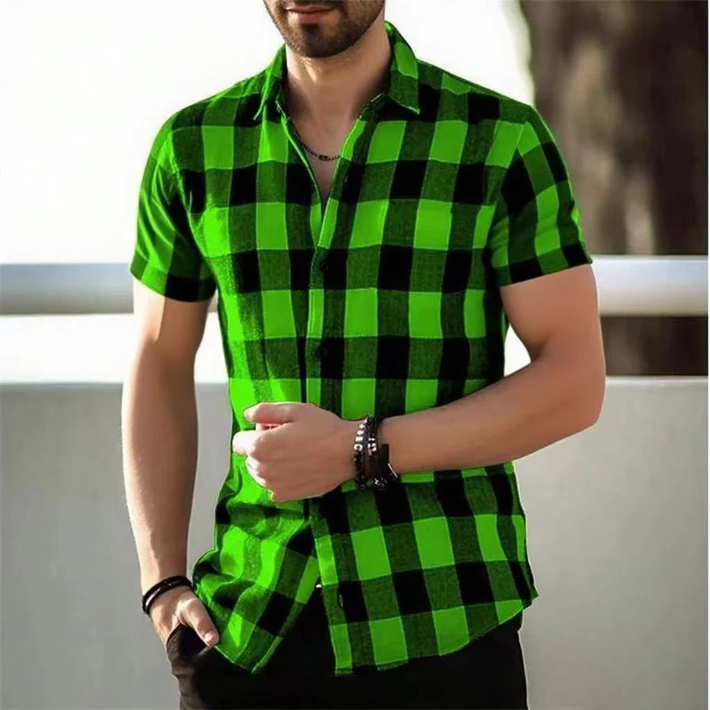 2025 New Green Plaid Print Men's Shirt Fashion Men's Short Sleeve Button Lapel Shirt Street Loose Casual Breathable 8 Colors
2025 New Green Plaid Print Men's Shirt Fashion Men's Short Sleeve Button Lapel Shirt Street Loose Casual Breathable 8 Colors
