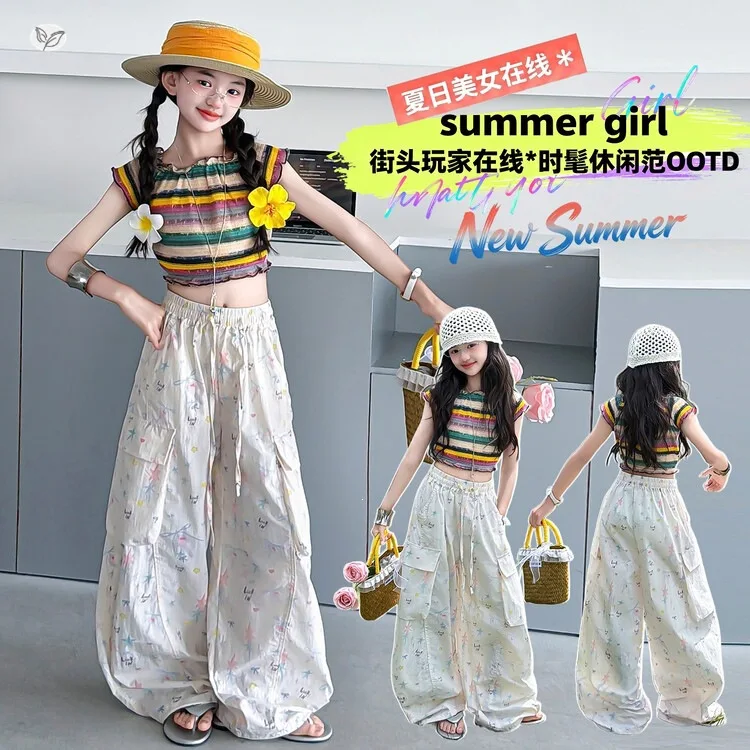 Kids Girls Summer Y2K Clothes Suit Rainbow Striped Tops&Print Cargo Pants 2Pcs Sweet Streetwear Kids Fashion Clothing Sets 5-14T
Kids Girls Summer Y2K Clothes Suit Rainbow Striped Tops&Print Cargo Pants 2Pcs Sweet Streetwear Kids Fashion Clothing Sets 5-14T