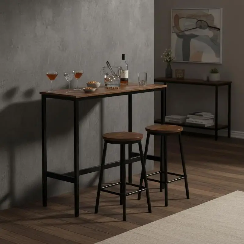 High Top Pub Desk 39x16x35.5 in For Living Room Party Narrow Kitchen, Metal Frame Cocktail Counter Easy Assembly Rustic Brown Black
High Top Pub Desk 39x16x35.5 in For Living Room Party Narrow Kitchen, Metal Frame Cocktail Counter Easy Assembly Rustic Brown Black