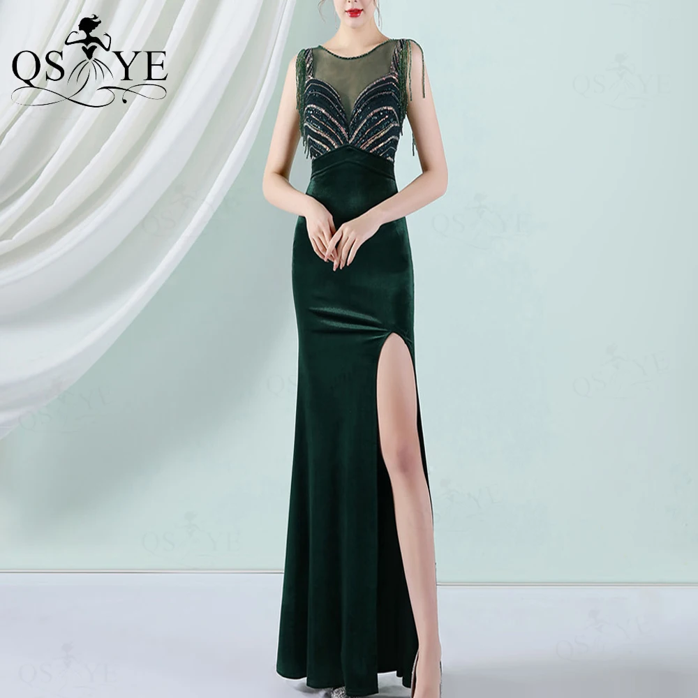 Green Velvet Evening Dresses Glitter Sequin Prom Gown Beading Straps Split Party Dress V Back Fitted Women Emerald Formal Gown
Green Velvet Evening Dresses Glitter Sequin Prom Gown Beading Straps Split Party Dress V Back Fitted Women Emerald Formal Gown