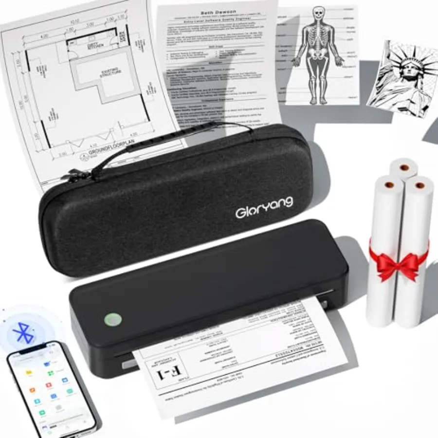 Portable thermal printer for travel use, black plastic body, wireless Bluetooth connectivity, supports 8.5 x 11 inch thermal pa
Portable thermal printer for travel use, black plastic body, wireless Bluetooth connectivity, supports 8.5 x 11 inch thermal pa