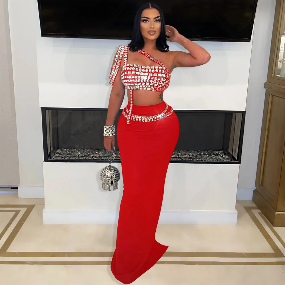 Customized Luxury Sequins Evening Dress Set Beading Diamonds Cropped Tops High Slit Maxi Skirts 2 Piece Outfits Bodycon Party Di
Customized Luxury Sequins Evening Dress Set Beading Diamonds Cropped Tops High Slit Maxi Skirts 2 Piece Outfits Bodycon Party Di