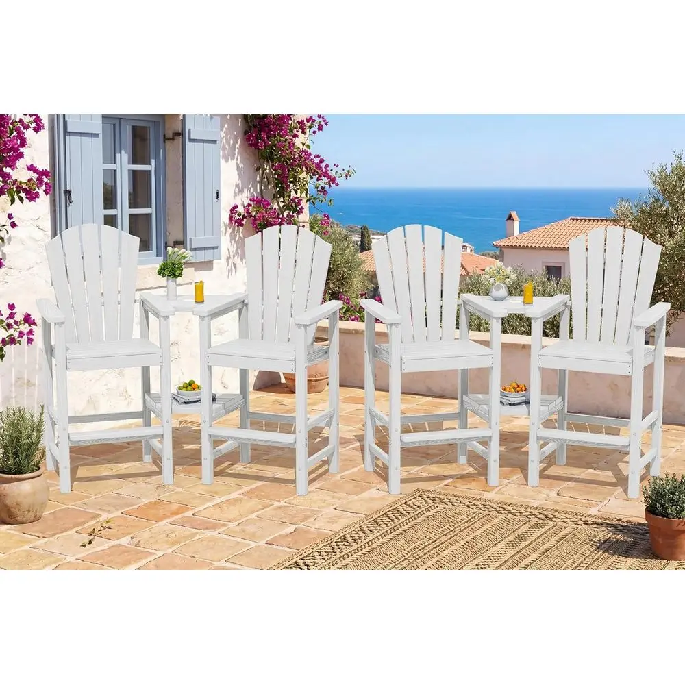 Set of 4 Weather-Resistant HDPE Bar Height Adirondack Chairs with Double Contoured Trays, Ideal for Balconies, White
Set of 4 Weather-Resistant HDPE Bar Height Adirondack Chairs with Double Contoured Trays, Ideal for Balconies, White
