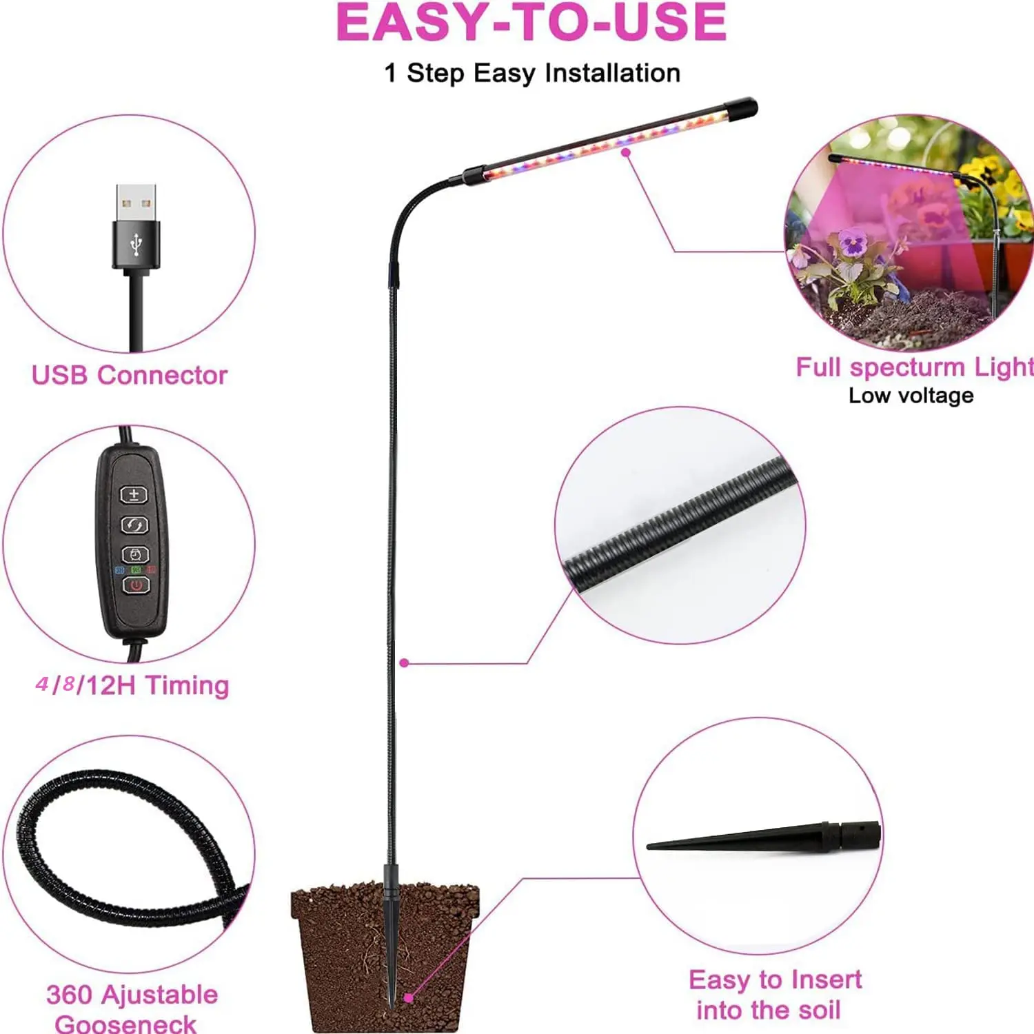 5V Timed Dimming Flower Lighting Ground Insertion Flat Tube White Light USB Grow Plant Lamp Full Spectrum Growth Light
5V Timed Dimming Flower Lighting Ground Insertion Flat Tube White Light USB Grow Plant Lamp Full Spectrum Growth Light
