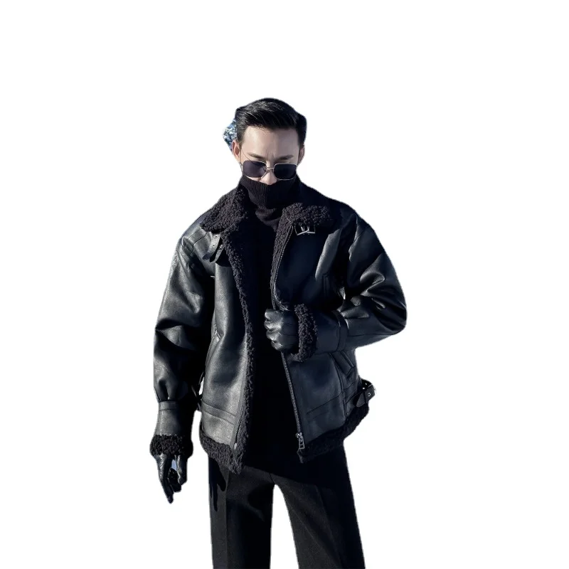 Korean Fashion Cool Black Lamb Hair Men's Leather Coat Autumn Winter Men Velvet Thickened Cotton Retro Motorcycle Jacket C34
Korean Fashion Cool Black Lamb Hair Men's Leather Coat Autumn Winter Men Velvet Thickened Cotton Retro Motorcycle Jacket C34