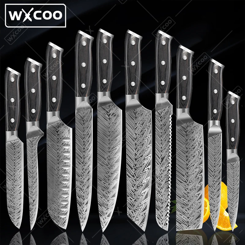 WXCOO Ultra-sharp Boning Knife Forged Kitchen Chef's Knives Set Damascus Steel Pattern Cleaver Bread Santoku Knife Fruit Peeler
WXCOO Ultra-sharp Boning Knife Forged Kitchen Chef's Knives Set Damascus Steel Pattern Cleaver Bread Santoku Knife Fruit Peeler