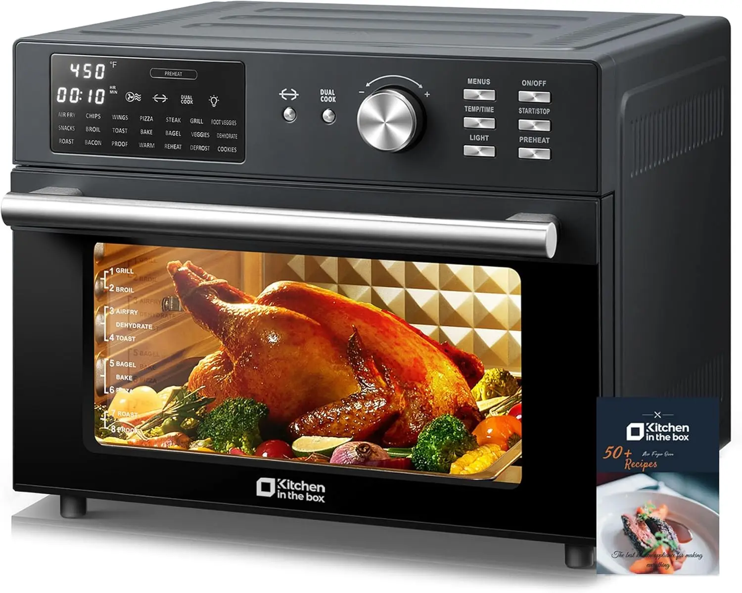 Многофункциональная аэрофритюрница-духовка 32QT, 21-в-1, с конвекцией, функцией ротиссери и дегидратором, 6 аксессуаров, 1800 Вт, двойное приготовление, предустановленные программы
Многофункциональная аэрофритюрница-духовка 32QT, 21-в-1, с конвекцией, функцией ротиссери и дегидратором, 6 аксессуаров, 1800 Вт, двойное приготовление, предустановленные программы
