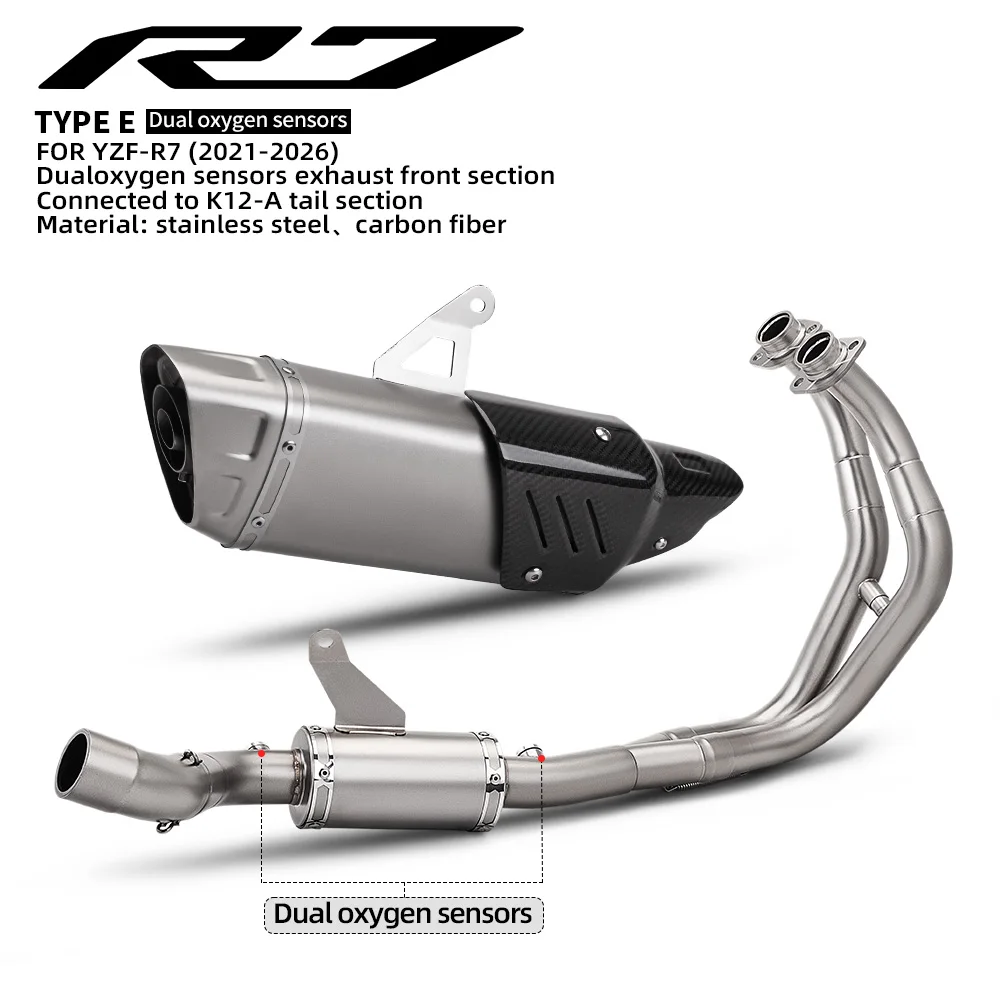 For YZF R7 2021-2026 Full Exhaust System Modified Front Link Pipe With 2 Oxygen Sensor Openings Escape Muffler With DB Killer
For YZF R7 2021-2026 Full Exhaust System Modified Front Link Pipe With 2 Oxygen Sensor Openings Escape Muffler With DB Killer