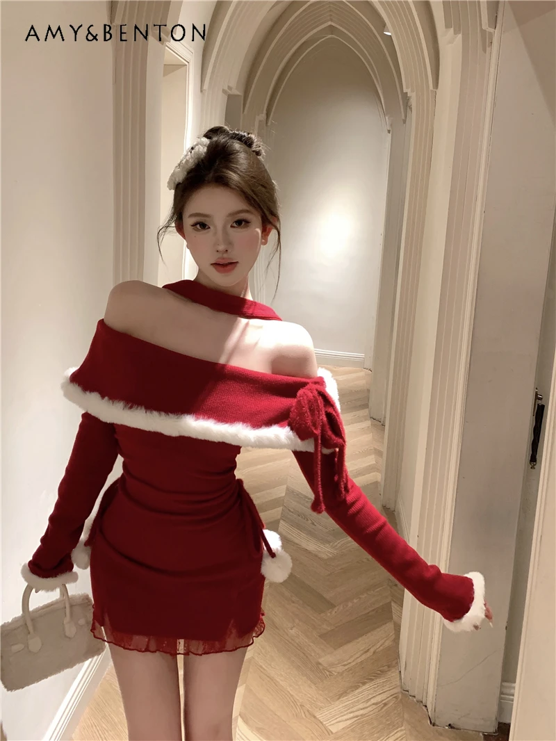 Autumn Winter New New Year Christmas Women's Red White Lace Off-Shoulder Slim Short Long Sleeve Knitted Bodycon Dress
Autumn Winter New New Year Christmas Women's Red White Lace Off-Shoulder Slim Short Long Sleeve Knitted Bodycon Dress