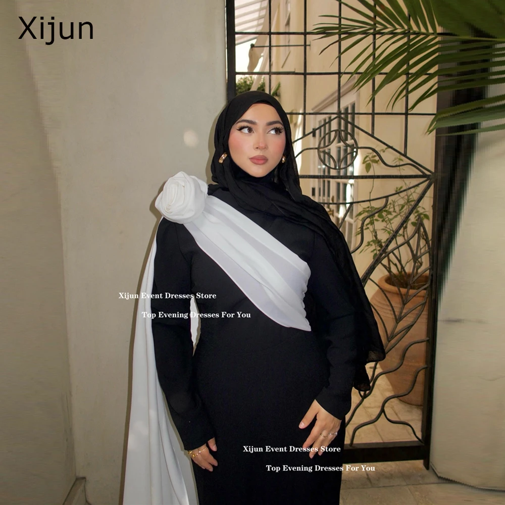 Xijun Modest Black White Long Evening Dresses Muslim 3D Flowers Mermaid Prom Dresses Moroccan Kaftan Cape Prom Gowns Customized
Xijun Modest Black White Long Evening Dresses Muslim 3D Flowers Mermaid Prom Dresses Moroccan Kaftan Cape Prom Gowns Customized