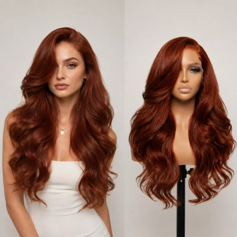 Women's 13x4 Lace Front Reddish Brown Body Wave Synthetic Wig, 24 Inch Side Part Style, Heat Resistant Hair for Daily & Party
Women's 13x4 Lace Front Reddish Brown Body Wave Synthetic Wig, 24 Inch Side Part Style, Heat Resistant Hair for Daily & Party