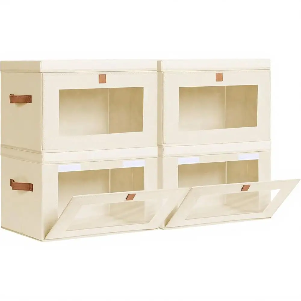 4-Pack Large Beige Fabric Storage Bins with Handles and Window for Closet, Living Room, and Dorm Organization
4-Pack Large Beige Fabric Storage Bins with Handles and Window for Closet, Living Room, and Dorm Organization