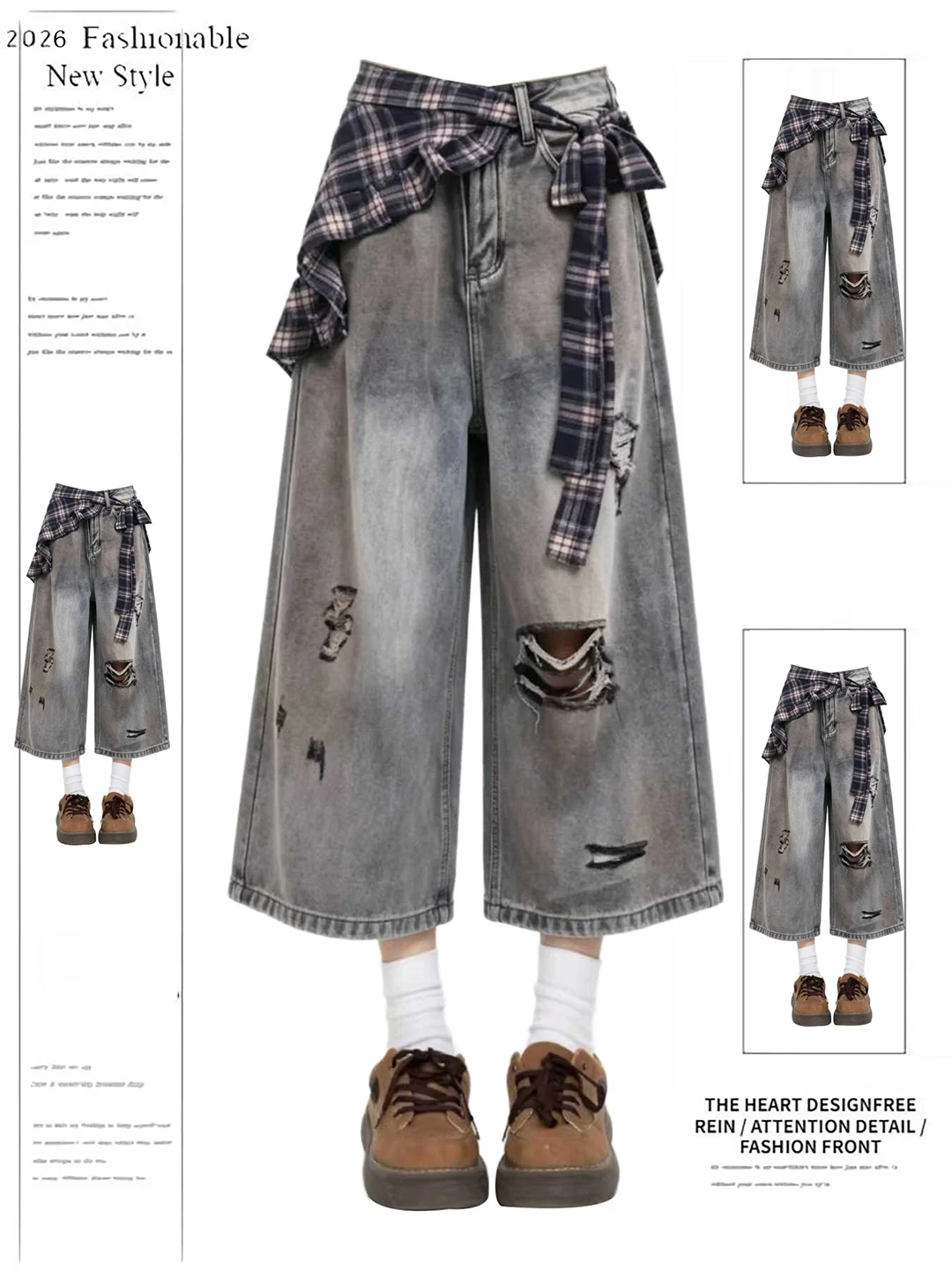 Retro American Style Distressed Wide Leg Jeans High Waist Torn Denim Pants Plaid Pattern Summer New Fashion Straight Cut Trou...
Retro American Style Distressed Wide Leg Jeans High Waist Torn Denim Pants Plaid Pattern Summer New Fashion Straight Cut Trou...