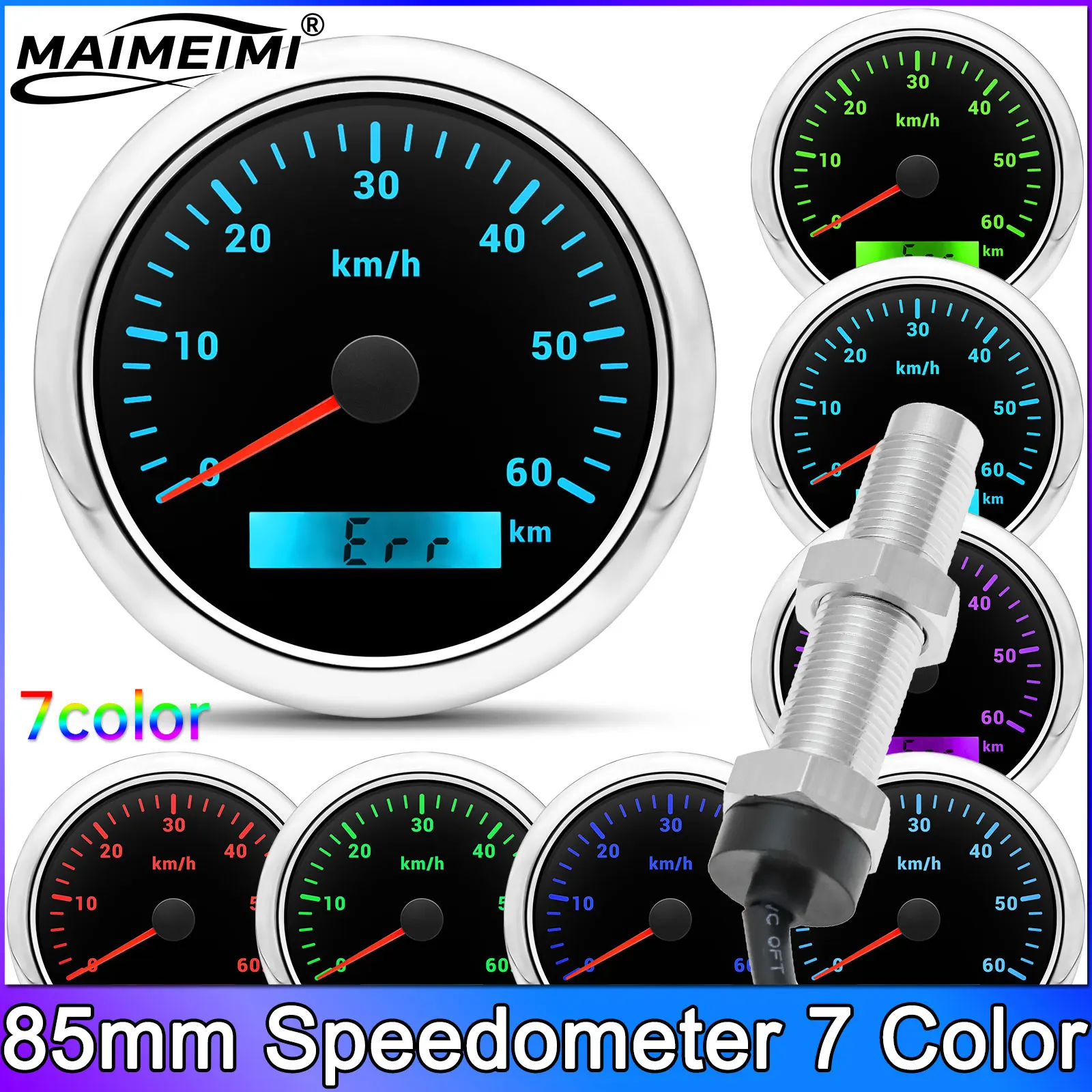 7 Color LED Speedometer 60KMH 85MM Pulse Gauge Hall Sensor for Pulse Signal for Motorcycle Boat Car Truck Speed Gauge 9-32V
7 Color LED Speedometer 60KMH 85MM Pulse Gauge Hall Sensor for Pulse Signal for Motorcycle Boat Car Truck Speed Gauge 9-32V