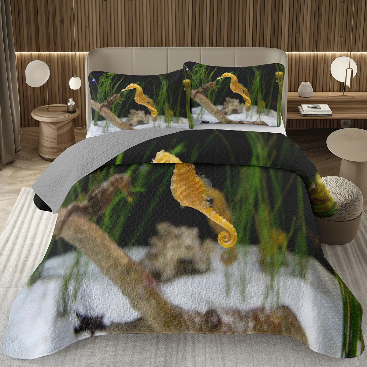 Seahorse Bedspread Queen Size 3D Seahorse Printed Bedding Set Ocean Animal Quilted Coverlet Marine Mediterranean Style Bed Cover
Seahorse Bedspread Queen Size 3D Seahorse Printed Bedding Set Ocean Animal Quilted Coverlet Marine Mediterranean Style Bed Cover
