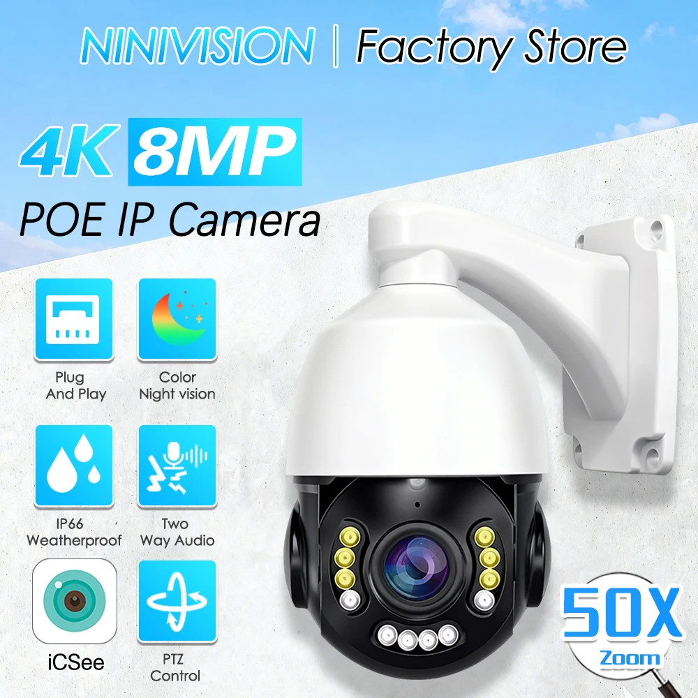 Full Color Human Detection 30X 50X Rj45 Metal Laser Infrared 4K 8MP Two-Way Audio High Speed Dome PTZ POE IP Surveillance Camera
Full Color Human Detection 30X 50X Rj45 Metal Laser Infrared 4K 8MP Two-Way Audio High Speed Dome PTZ POE IP Surveillance Camera
