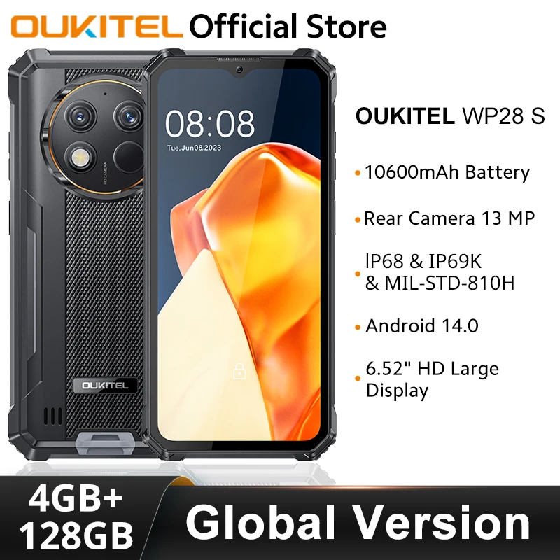 Oukitel WP28S Rugged Smartphone Global Version 6.52" HD+ Display 4GB+128GB 10600mAh Mobile phone 13MP Cellphone Android 13.0
Oukitel WP28S Rugged Smartphone Global Version 6.52" HD+ Display 4GB+128GB 10600mAh Mobile phone 13MP Cellphone Android 13.0
