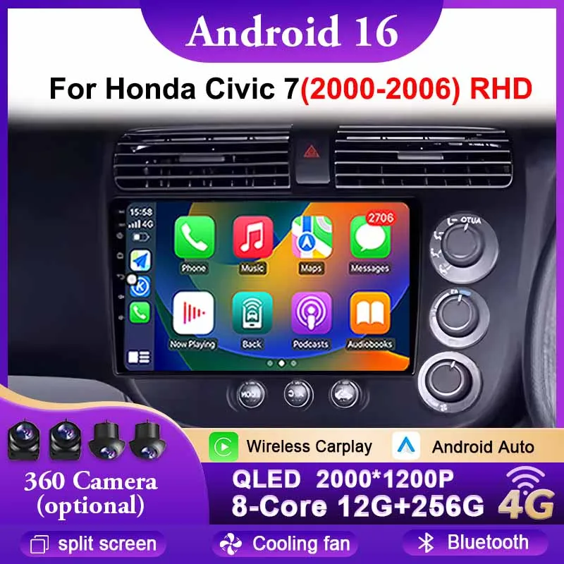 Wireless Carplay Auto Android 16 For Honda Civic 7 2000 - 2006 RHD Stereo 2K Screen WIFI 4G QLED GPS 360 Camera DSP Bluetooth
Wireless Carplay Auto Android 16 For Honda Civic 7 2000 - 2006 RHD Stereo 2K Screen WIFI 4G QLED GPS 360 Camera DSP Bluetooth