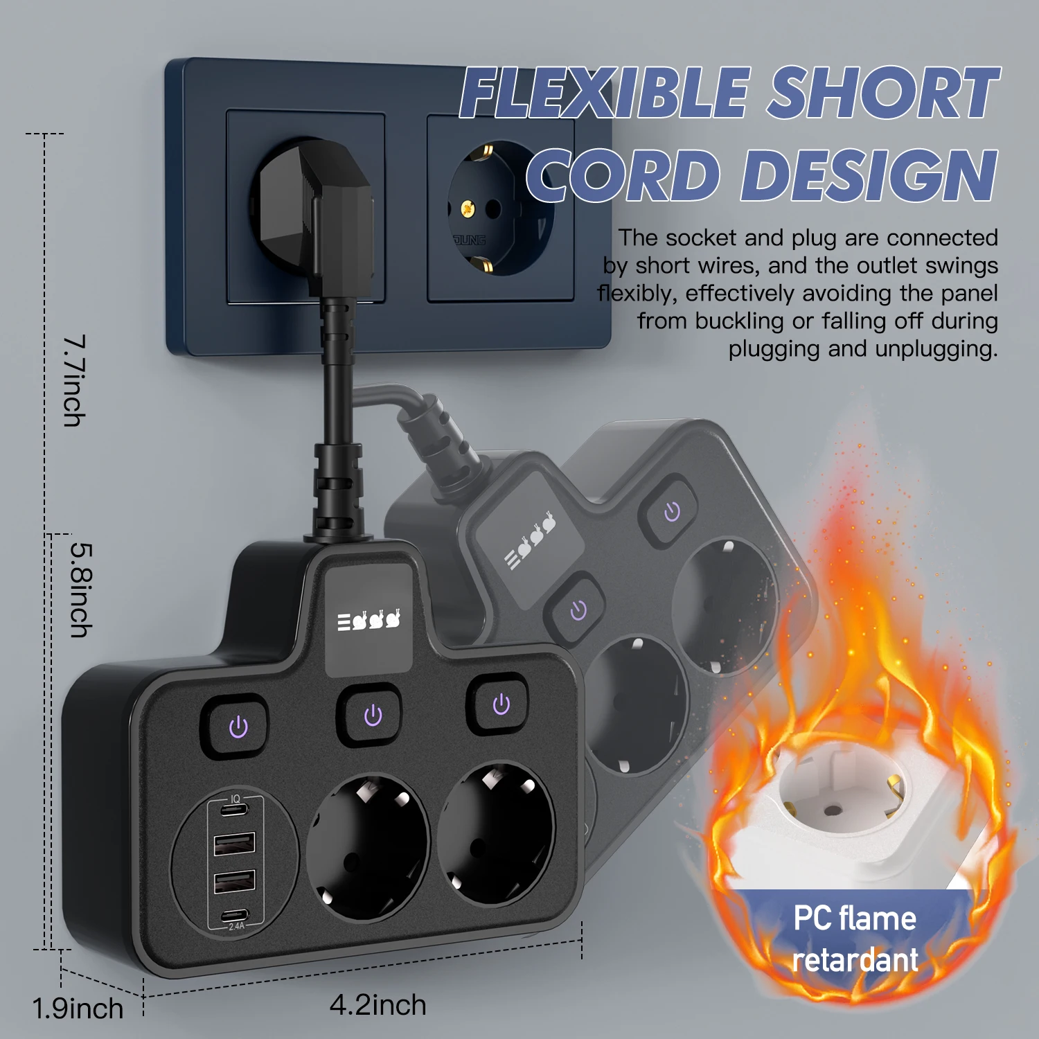 EU Plug Outlet 2 Sockets Multitap Wall Power Strip Electrical Socket 2 USB 1 Type-C Ports No Extension Cord with 2500W MAX Power
EU Plug Outlet 2 Sockets Multitap Wall Power Strip Electrical Socket 2 USB 1 Type-C Ports No Extension Cord with 2500W MAX Power