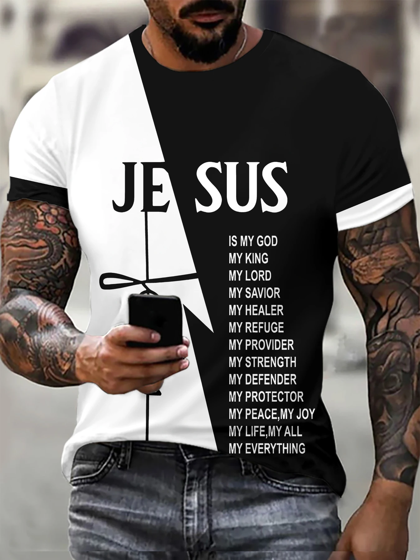 Men's Jesus Letters Pattern Fashion T-Shirts Short Sleeve 3D Printed Street Summer T Shirt 6XL Large Size Loose Casual Tops
Men's Jesus Letters Pattern Fashion T-Shirts Short Sleeve 3D Printed Street Summer T Shirt 6XL Large Size Loose Casual Tops