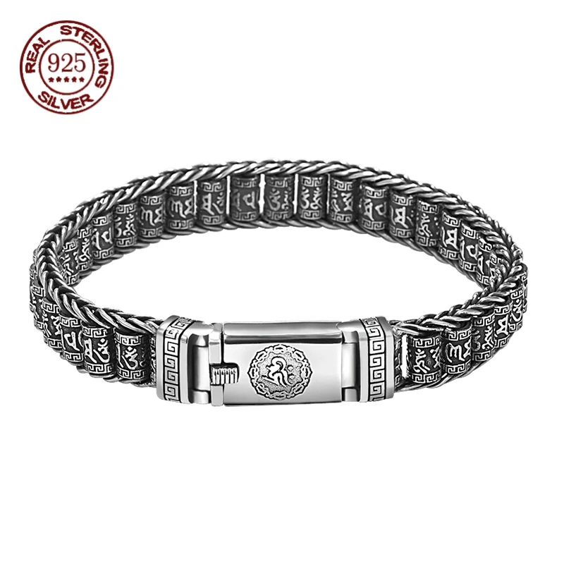 S925 Sterling Silver Handmade Creative Bracelets Men Lucky Buddhist Scripture Retro Six-character Mantra Personalized Jewelry
S925 Sterling Silver Handmade Creative Bracelets Men Lucky Buddhist Scripture Retro Six-character Mantra Personalized Jewelry