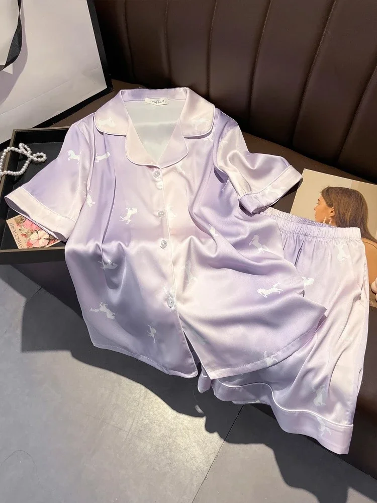 New High Quality Pajama Set Women's Short sleeved Shorts Silk Home Clothes Thin Edition
New High Quality Pajama Set Women's Short sleeved Shorts Silk Home Clothes Thin Edition